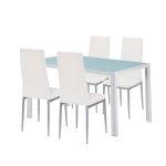 Set dining Leziter Mabel 4+1, masă cu sticlă securizată, alb-gri