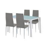 Set dining Leziter Mabel 4+1 cu masă din sticlă securizată și 4 scaune gri