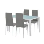 Set dining Leziter Mabel 4+1 cu masă din sticlă securizată și 4 scaune gri