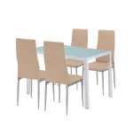 Set dining Leziter Midland 4+1, masă cu sticlă securizată și 4 scaune bej-gri