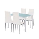 Set dining Leziter Midland 4+1, alb-gri, masa sticla securizata 120x70