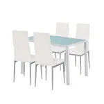 Set dining Leziter Midland 4+1, alb-gri, masa sticla securizata 120x70
