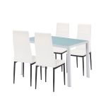 Set dining Leziter Midland 4+1, alb-negru, masă sticlă 120x70 cm