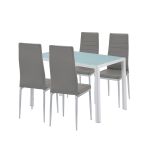 Set de dining Leziter Midland 4+1 cu masă din sticlă și 4 scaune gri