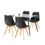 Set masă dining Leziter Milo 4+1 cu blat din sticlă și 4 scaune negre
