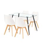 Set dining Leziter Milo 4+1 alb-negru, masă din sticlă 120 cm și 4 scaune