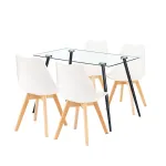 Set dining Leziter Milo 4+1 alb-negru, masă din sticlă 120 cm și 4 scaune
