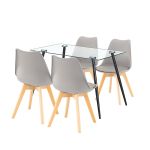 Set dining Leziter Milo 4+1 cu masă din sticlă 120 cm, negru-gri