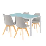 Set de dining Leziter Nuvia 4+1 alb-gri, masă sticlă 140 cm și 4 scaune