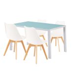 Set dining Leziter Nuvia 4+1 alb, masă din sticlă și 4 scaune