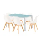 Set de dining Leziter Nuvia 6+1 alb, masă din sticlă 140x80 cm