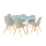 Set de dining Leziter Nuvia 6+1 alb-gri cu masă din sticlă și 6 scaune