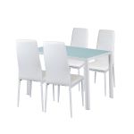 Set dining Leziter Portland 4+1 alb, masă sticlă securizată 120x70 cm