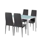 Set de dining Leziter Portland 4+1, masă din sticlă și 4 scaune negre