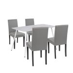Set dining Leziter Megan cu masă Bora 140x80 și 4 scaune Kelly, alb-gri