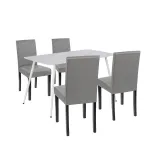 Set dining Leziter Megan cu masă Bora 140x80 și 4 scaune Kelly, alb-gri