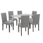 Set masă dining Leziter Megan 6+1 alb-gri, cu masă Bora 140 cm și 6 scaune Kelly