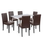 Set masă dining Leziter Megan 6+1 alb-maro, masă Bora 140 cm + 6 scaune Kelly