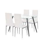 Set dining Leziter Nash 4+1 alb-gri, masă din sticlă securizată și 4 scaune