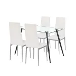 Set dining Leziter Nash 4+1 alb-gri, masă din sticlă securizată și 4 scaune