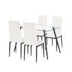 Set dining Leziter Nash 4+1 alb-negru cu masă din sticlă securizată 120 cm