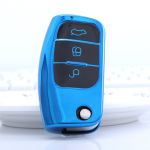 Husa Cheie Compatibila cu Auto FORD TPU+PC Albastra cu Butoane Negre Cheie Briceag Ford Focus Fiesta
