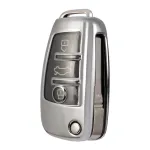 Husă cheie briceag Audi 3 butoane, gri silver, TPU+PC cu aspect premium