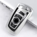 Husa Cheie Smartkey Compatibila cu BMW 3 4 Butoane Silver TPU+PC BMW Seria F CARBON