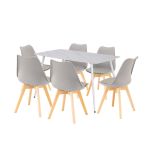 Set de dining Leziter Ravena 6+1, masa 140x80 cm, alb-gri, 6 locuri
