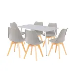 Set de dining Leziter Ravena 6+1, masa 140x80 cm, alb-gri, 6 locuri