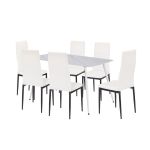 Set de dining Leziter Renton 6+1 alb-negru, masă cu blat din piatră sinterizată