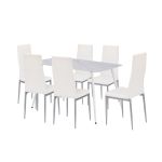 Set de dining Leziter Renton 6+1, alb-gri, masă cu blat sinterizat 140x80