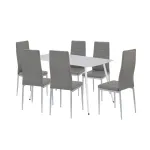 Set de dining Leziter Renton 6+1, masă cu blat din piatră sinterizată, gri