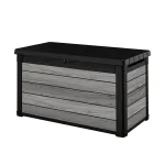 Ladă de grădină Curver DecoCoat 380 L, gri furtună, efect lemn, capac blocabil