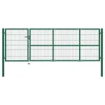 Poartă de gard de grădină cu stâlpi 350x100 cm, oțel, verde GartenMobel Dekor