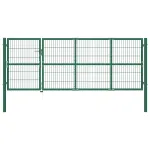 Poartă de gard de grădină cu stâlpi 350x120 cm, oțel, verde GartenMobel Dekor