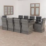 Set mobilier de exterior cu perne, 11 piese, gri, poliratan GartenMobel Dekor