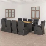 Set mobilier de exterior cu perne, 11 piese, negru, poliratan GartenMobel Dekor