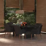 Set mobilier de grădină, 7 piese, negru, poliratan GartenMobel Dekor