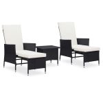 Set mobilier de grădină cu perne, 3 piese, negru, poliratan GartenMobel Dekor