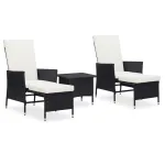 Set mobilier de grădină cu perne, 3 piese, negru, poliratan GartenMobel Dekor