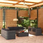 Set mobilier de grădină cu perne, 9 piese, gri, poliratan GartenMobel Dekor