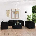 Set mobilier de grădină cu perne, 9 piese, negru, poliratan GartenMobel Dekor