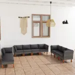Set mobilier de grădină cu perne, 10 piese, gri, poliratan GartenMobel Dekor