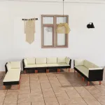 Set mobilier de grădină cu perne, 10 piese, negru, poliratan GartenMobel Dekor