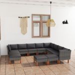 Set mobilier de grădină cu perne, 12 piese, gri, poliratan GartenMobel Dekor