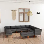 Set mobilier de grădină cu perne, 12 piese, gri, poliratan GartenMobel Dekor
