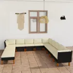 Set mobilier de grădină cu perne, 12 piese, negru, poliratan GartenMobel Dekor