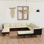 Set mobilier de grădină cu perne, 12 piese, negru, poliratan GartenMobel Dekor