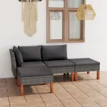 Set mobilier de grădină cu perne, 4 piese, gri, poliratan GartenMobel Dekor